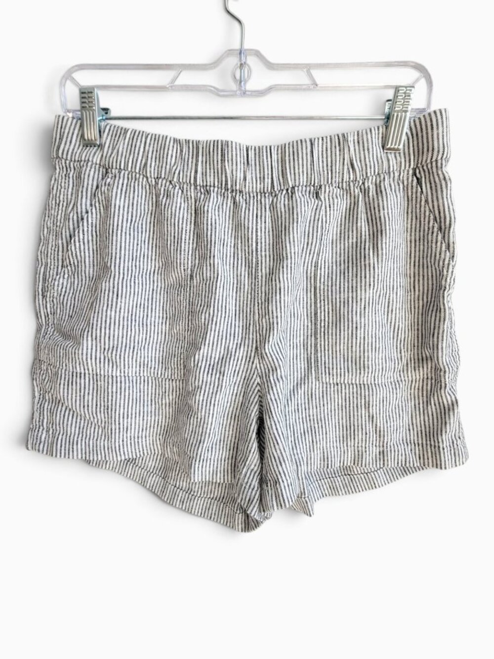J.Crew Linen Blend Striped Pull On Shorts S Black White Coastal Preppy